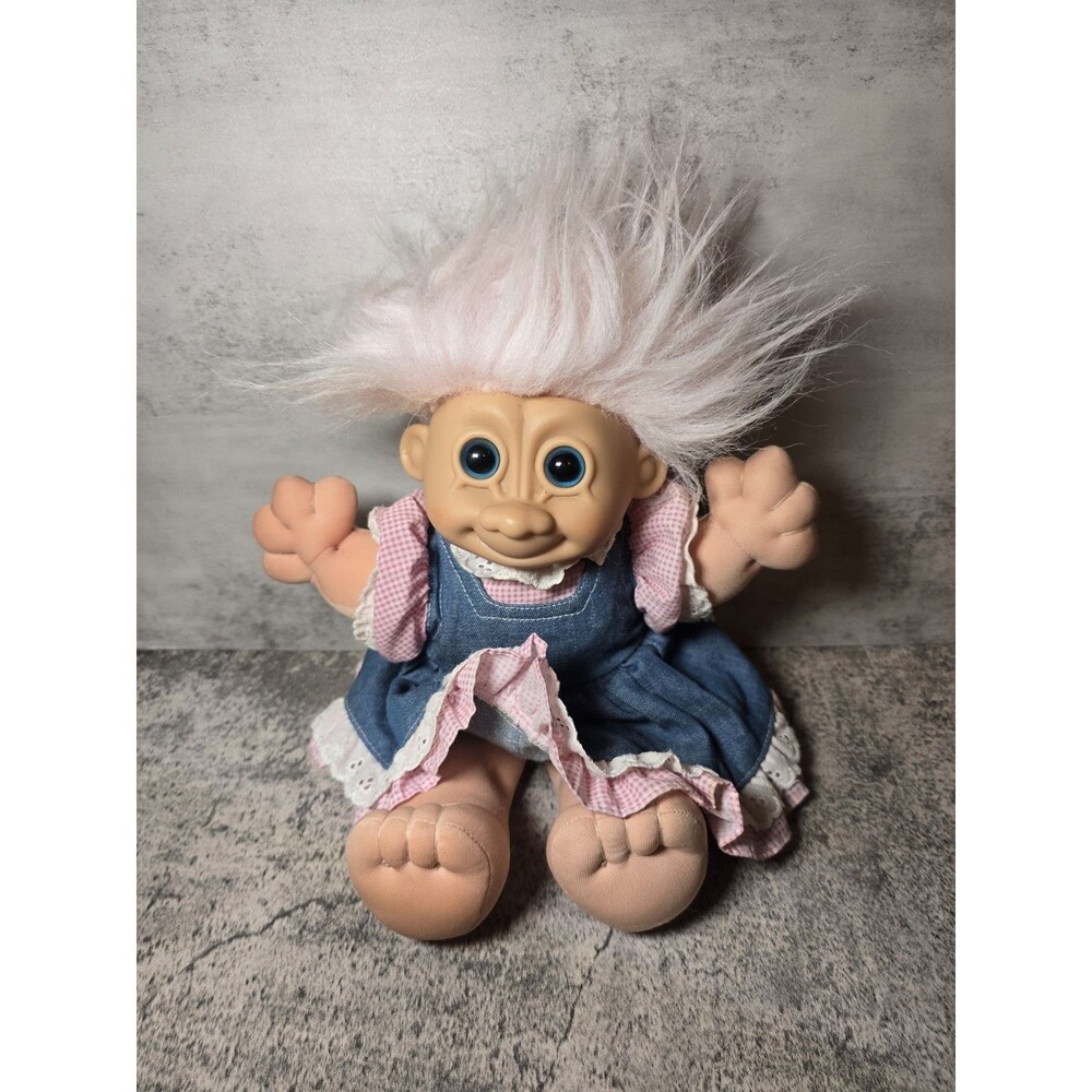 Russ Troll Doll 12” Pink Hair Denim Dress Vintage